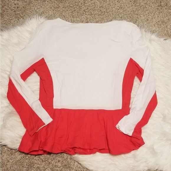 BEBE white/red longsleeve peplum style blouse - Picture 6 of 6